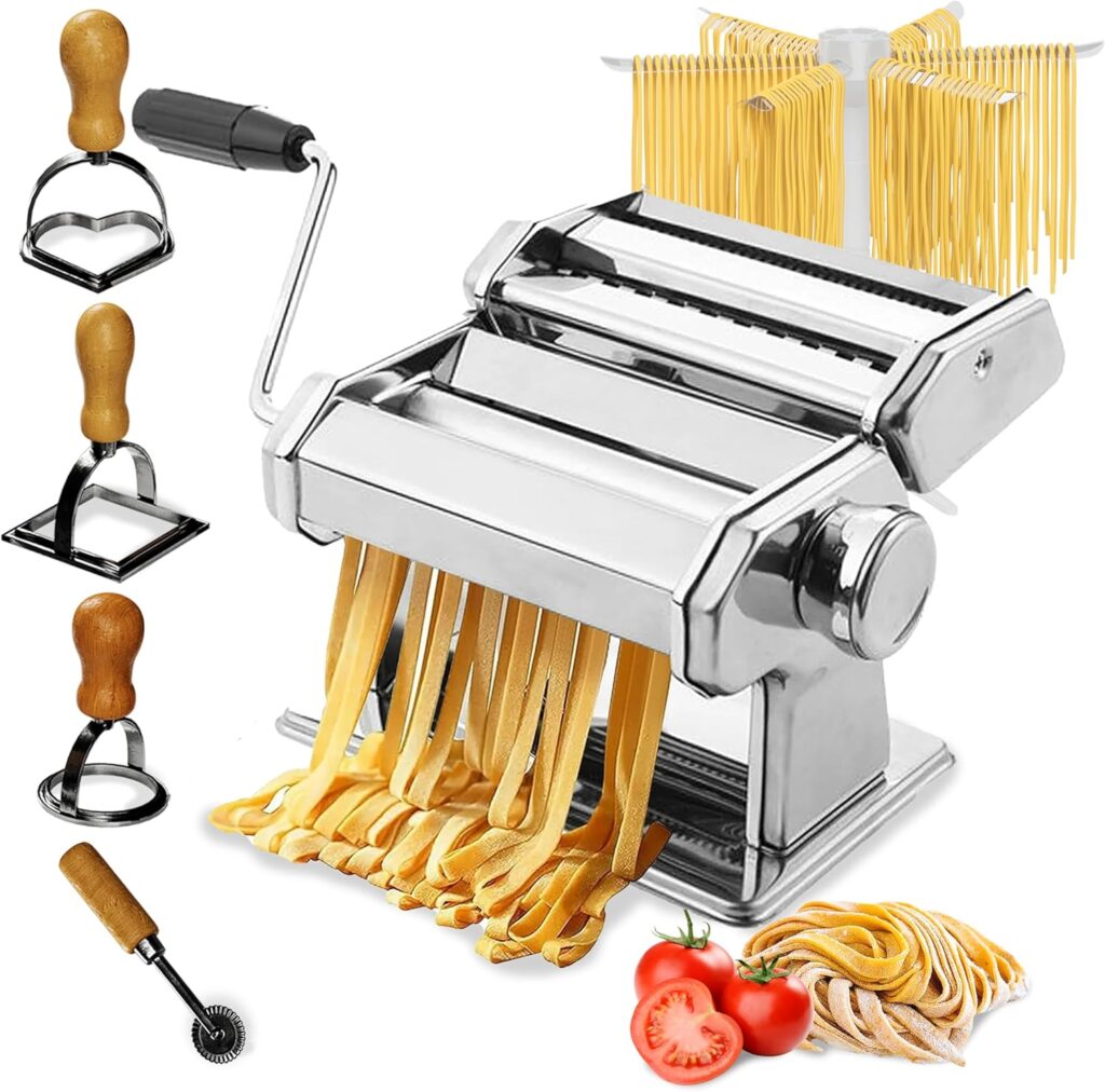 Manual Pasta Maker with Cutter & Drying Rack
